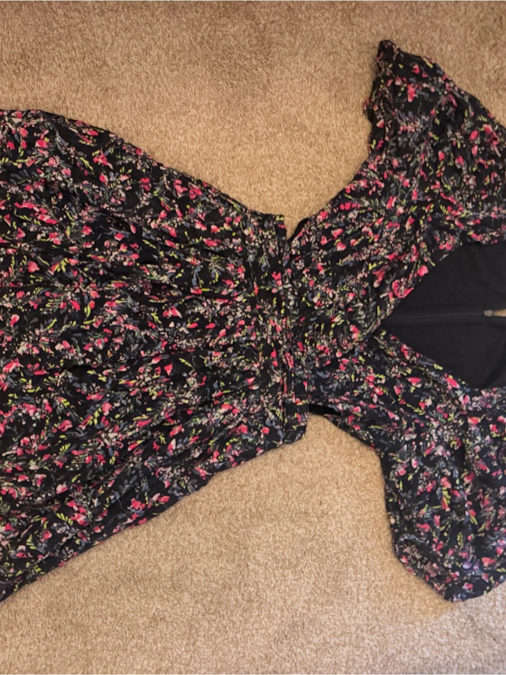 French Connection Black Floral A-Line Skirt with Pink and Green Sprigs
